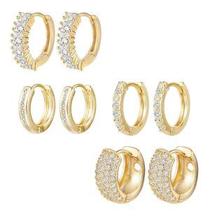 Small Gold Huggie Hoop Earrings for Women Set of 4 Pairs hypoallergenic Gold